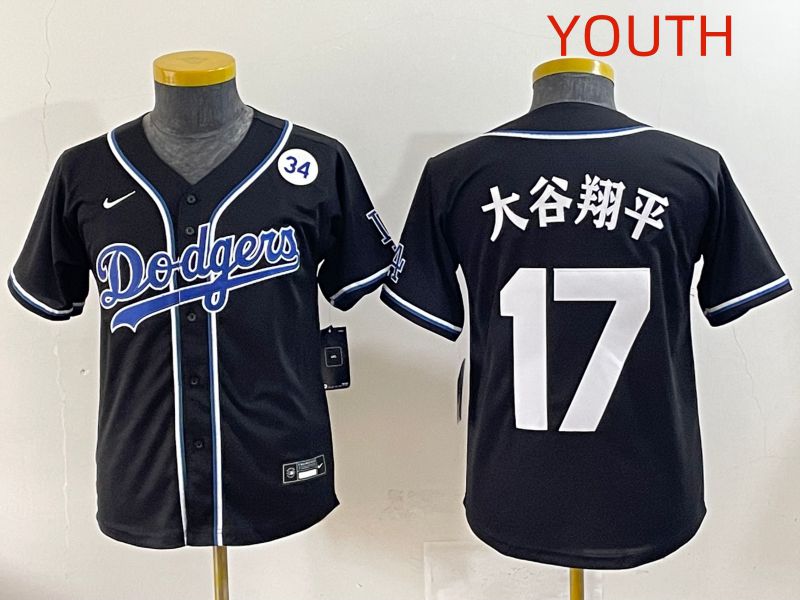 Youth 2025 Los Angeles Dodgers #17 Ohtani Black Three generations Fashion Nike MLB Jersey style 22->youth mlb jersey->Youth Jersey